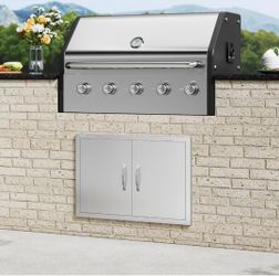 Outdoor Kitchen Doors, 30W x 21H Inch BBQ Access Door Stainless Steel, Double Door with Handles Flush Mount for BBQ Island and Outdoor Grilling Statio