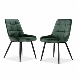 Homy Casa ARALIA 2PC GREEN Velvet Dining Chairs with Piping Details and Black Base