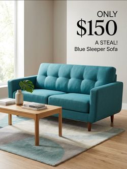 Modern Blue Sleeper Sofa & Foldable Bed - Great Condition