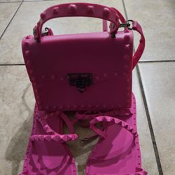 💖 Hot Pink Studded Sandals + Matching Mini Bag Set