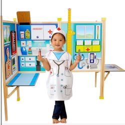 Brand New In The Box- The Doctor Office - Pretend Play Set for Toddlers Ages 3+ Years –Wooden Playset Toy That Folds Away for Easy Storage with 20+ Fu