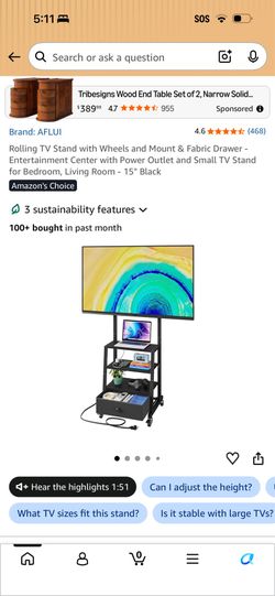 Rolling TV stand with storage