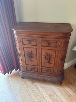 Vintage George Zee Hand-Carved Bar Cabinet / Liquor Cabinet