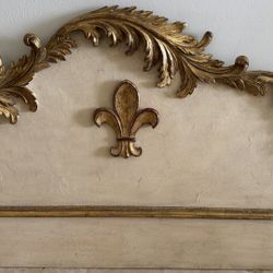 Antique Gilded Wood Headboard Louis XIV Style Fleur De Lys Design