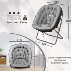 iw I WISH Saucer Chair for Adults, Oversized Saucer Chair, Folding Saucer Chair, Bedroom Papasan Chair, Comfy Moon Chair (Grey)