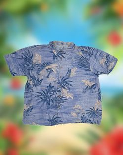 Tommy Bahama Men’s 2XB Big & Tall Blue Tropical Floral Silk Button-Up Shirt