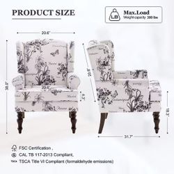 🥨2Pcs HUIMO Printed Wingback Accent Chair, Linen Upholstered High Back Armchair, Comfy Reading Chair for Living Room Bedroom Study, 300lbs Weight