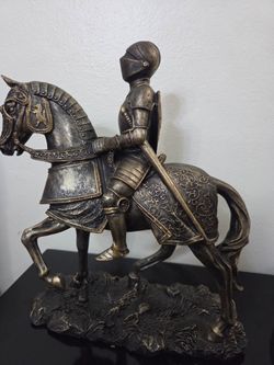 Vintage Armored Knight and Horse with Sword Sculpture Detailed Figure