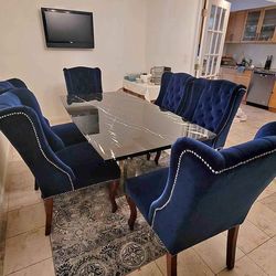 Royal Blue Dining Set/Bed Set/ Customizable/ Blue Furniture/ Dining Chairs/ Dining Table - Same Day Delivery - No Credit Needed - 0 Money Down and Int