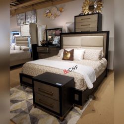Modern 4 Pc Queen / King Size Bedroom Set ( Included bed frame ,dresser ,mirror and nightstand )