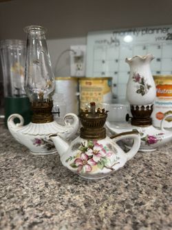 3 Vintage Porcelain Oil Lamps