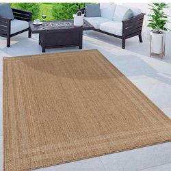 Rugshop Border Stripe Indoor Outdoor Flat Woven Area Rug,Natural Jute-Style,Easy-Care Patio Rug for Backyard Porch Deck Balcony, 5X7Sand/Natural  Colo