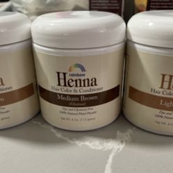🌿 Rainbow Henna – Hair Color & Conditioner Light Brown (2) + Medium Brown (1) Brand New – 3 jars 