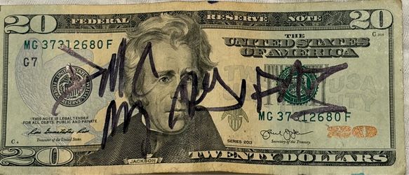 20 dollars bill hand signed by the legendary hip-hop pioneer Darryl "DMC" McDaniels (of Run-DMC),