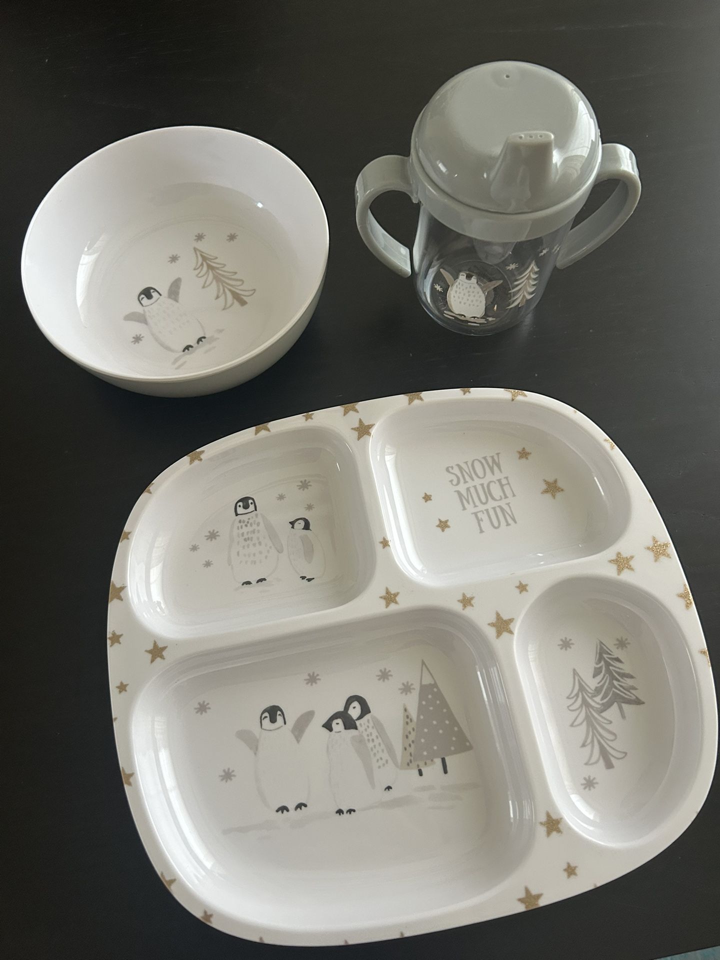 NEW Pottery Barn Kids Penguin Plate Bowl and Cup Feeding Set