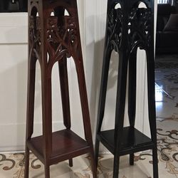 Vintage Carved Wood Plant Stands – Set of 2
