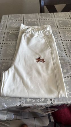 Cream Sweatpants with Dog Logo Patch