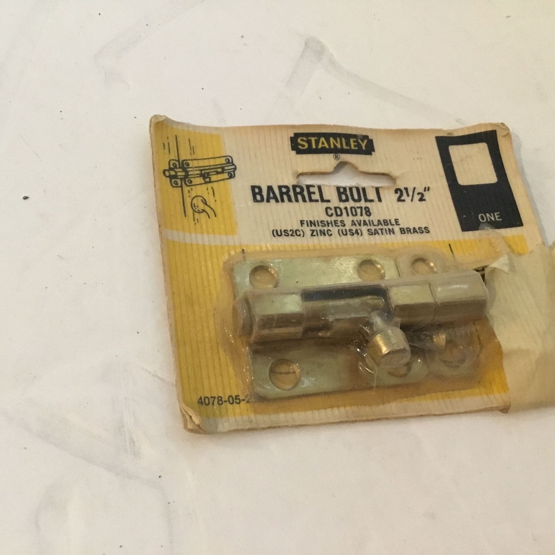 Stanley, brass 2 1/2” barrel bolt
