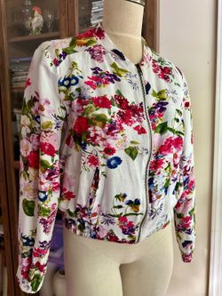 Vintage Forever 21 Contemporary Floral Linen Bomber Jacket Size M