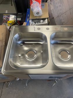 Glacier Bay 33 in. Drop-In 50/50 Double Bowl 22 Gauge Stainless Steel Kitchen Sink