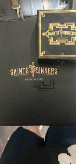 Saints and sinners glasses and coasters