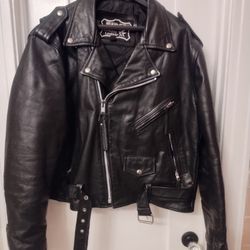 Leather Motorcycle Jacket Men's Size 46