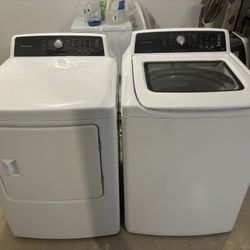 Frigidaire Package - High Efficiency Top Load Washer and 6.7 Cu. Ft. Free Standing Gas Dryer - White