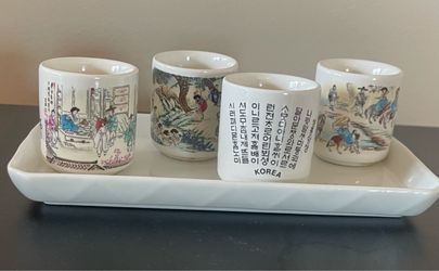 Korean Ceramic Cups with Tray