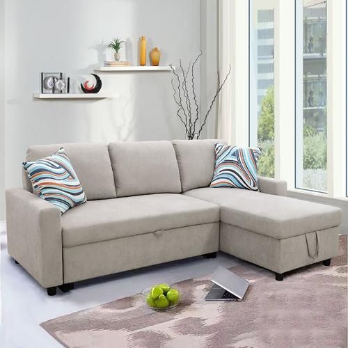 New Beige Flannelette Sectional Sofabed Couch