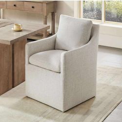 Rolling Chairs with Rollers Armchair for Bedroom Reading Room Living Room Waiting Room, Fabric in Linen