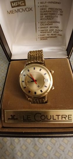 Jaeger Le Coultre Memovox vintage alarm watch gold filled 10k with original band in original box jeager