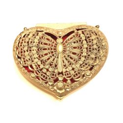Japanese Gilt Heart Felt Lined Jewelry Box