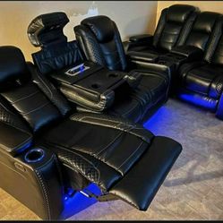 Party Time Black Power Electric Reclining Sofa And Lovesat Home  Theather  Seating Living Room