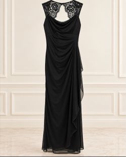 Dressbarn Collection Black Lace Detail Ruched Maxi Evening Dress – Size 4