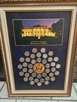Framed US Presidential Dollar Coin Collection