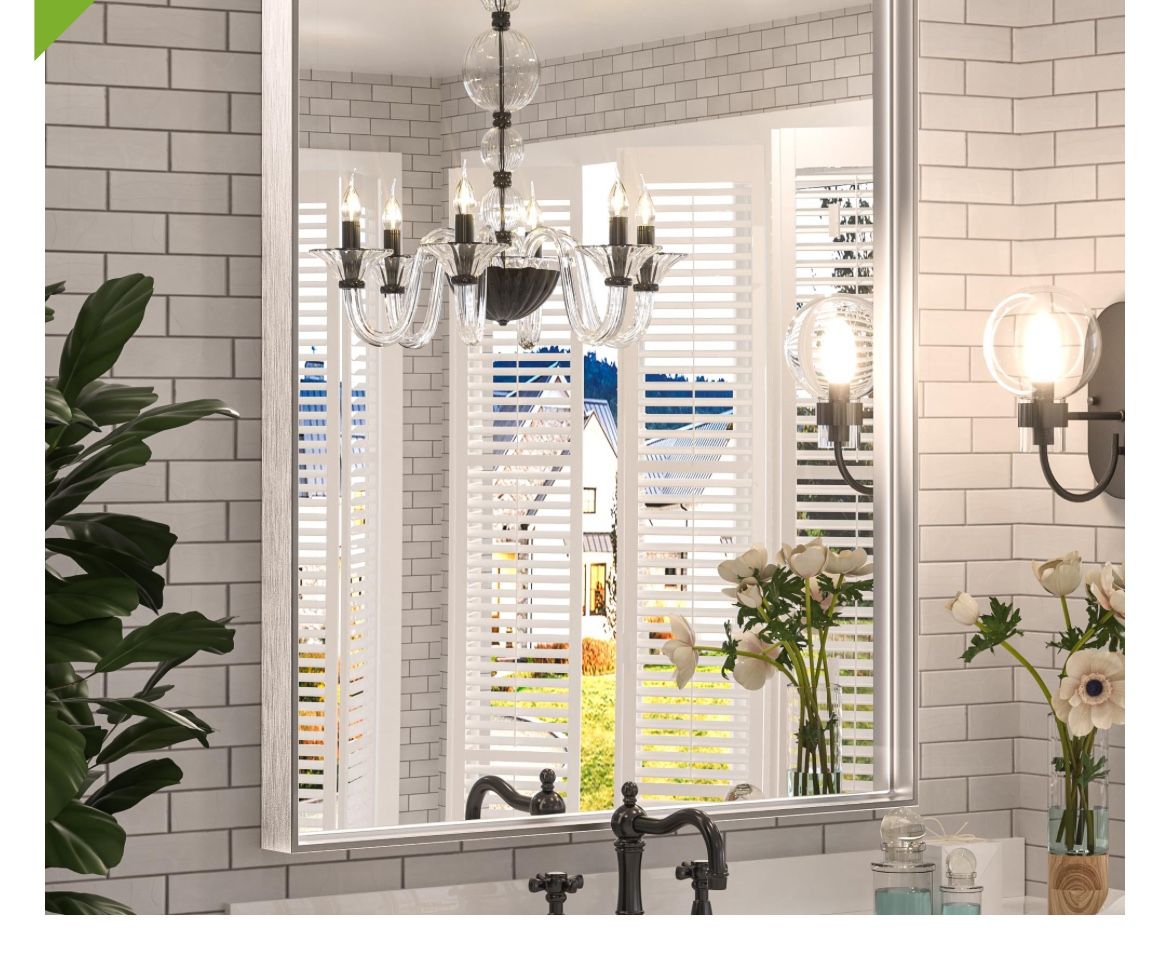 Silver Trim 36 By 42 Bathroom Mirror