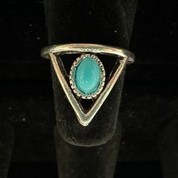 TURQUOISE STAINLESS STEEL FOREVER WEAR SILVER TRIANGLE NEW SIZE 5  ACCENT RING