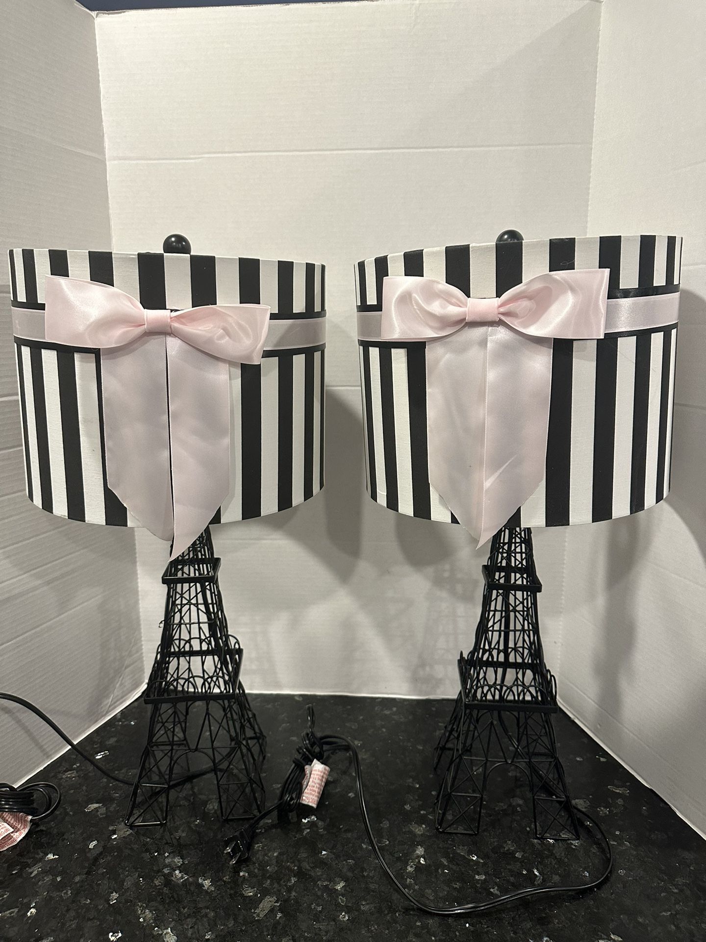 Pair Of 24.5" The Eiffel Tower Table Lamp with Bowknot Shade, Table Lamps