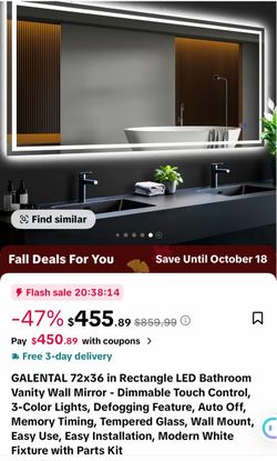 72x36 in Rectangle LED Bathroom Vanity Wall Mirror