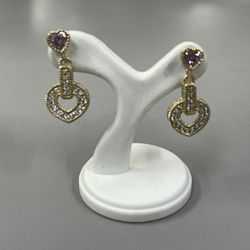 Judith Ripka Pink / Clear Cubic Zirconia Heart Dangle Earrings 