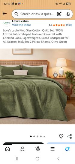 Love's Cabin King Size Cotton Quilt Set Olive Green