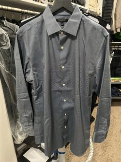 Banana Republic Men's Blue Microdot Slim Fit Dress Shirt L Non-Iron Long Sleeve