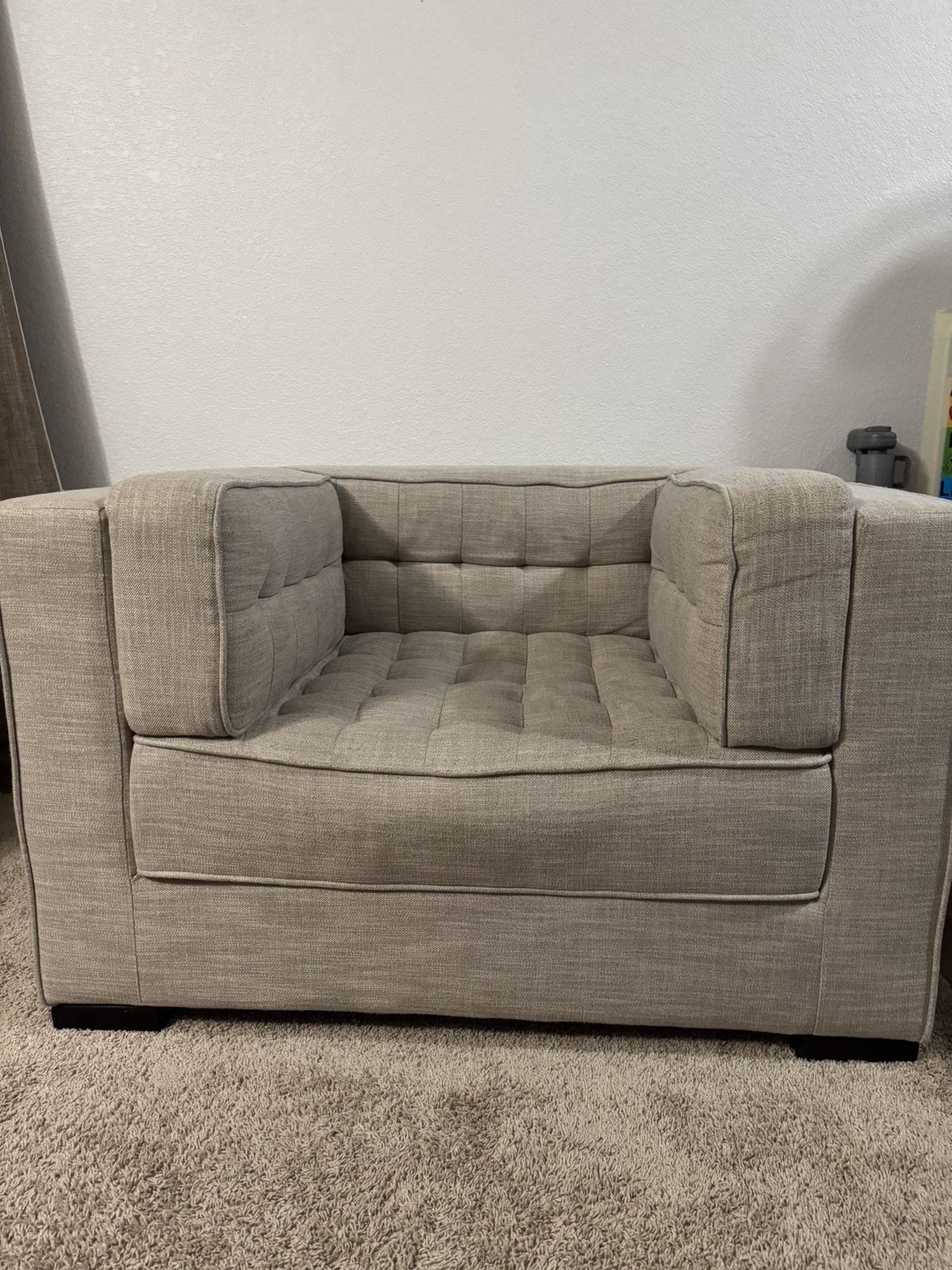 Pair of Modern Box Accent Chairs – Neutral Beige, Excellent Condition