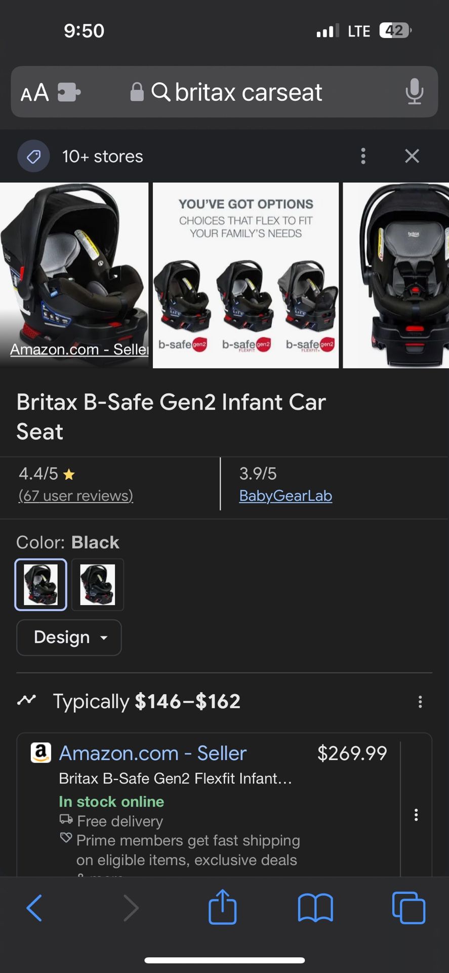 Britex Infant Baby Carrier Car seat OBO 