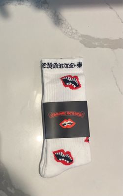 NEW Chrome Hearts White Lips Logo Graphic Crew Socks Men's Size Large 1 Pair