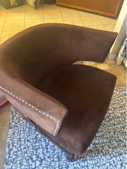 Brown Suede Barrel Accent Chair with Nailhead Trim