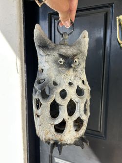 Vintage Japanese Heavy, Cast-Iron Owl Lantern, Sculpture, Hanging Antique Collectible, Garden Art, Rustic