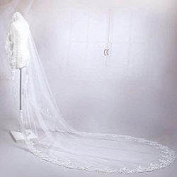 Wedding Bridal Veils Ivory Beautiful Long Veil with Lace and Metal Comb at the Edge Cathedral Length (Ivory)