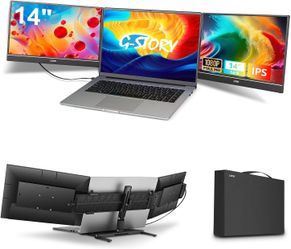 Triple Laptop Screen Extender, 14" FHD 1080P Portable Laptop Extended Monitor, One Cable Connect Dual Screen Monitor Compatible with Mac/Windows Fits 