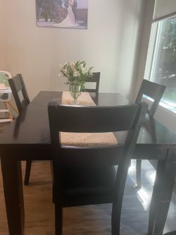 Dark Wood Dining Table Set with 4 Chairs